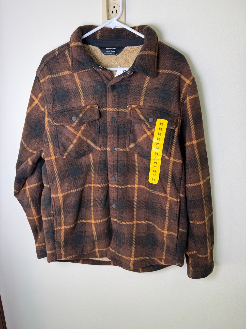 Men's Plaid Sherpa-Lined Performance Jacket - Brown